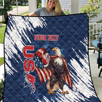 Custom USA Rugby Quilt Powerful Eagle Grunge Brush Style - Blue - Wonder Print Shop