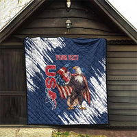 Custom USA Rugby Quilt Powerful Eagle Grunge Brush Style - Blue - Wonder Print Shop