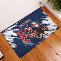 Custom USA Rugby Rubber Doormat Powerful Eagle Grunge Brush Style - Blue - Wonder Print Shop
