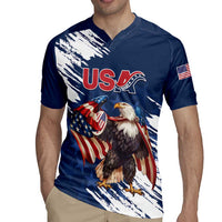 Custom USA Rugby Rugby Jersey Powerful Eagle Grunge Brush Style - Blue - Wonder Print Shop