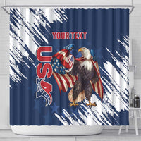 Custom USA Rugby Shower Curtain Powerful Eagle Grunge Brush Style - Blue