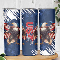 USA Rugby Skinny Tumbler Powerful Eagle Grunge Brush Style - Blue - Wonder Print Shop