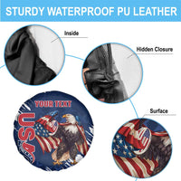 Custom USA Rugby Spare Tire Cover Powerful Eagle Grunge Brush Style - Blue - Wonder Print Shop
