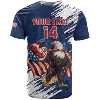 Custom USA Rugby T Shirt Powerful Eagle Grunge Brush Style - Blue - Wonder Print Shop
