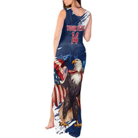 Custom USA Rugby Tank Maxi Dress Powerful Eagle Grunge Brush Style - Blue - Wonder Print Shop