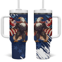 USA Rugby Tumbler With Handle Powerful Eagle Grunge Brush Style - Blue - Wonder Print Shop
