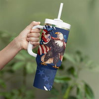 USA Rugby Tumbler With Handle Powerful Eagle Grunge Brush Style - Blue - Wonder Print Shop