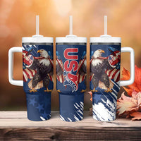 USA Rugby Tumbler With Handle Powerful Eagle Grunge Brush Style - Blue - Wonder Print Shop