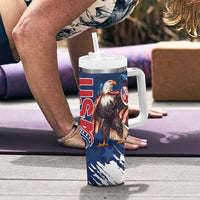 USA Rugby Tumbler With Handle Powerful Eagle Grunge Brush Style - Blue - Wonder Print Shop