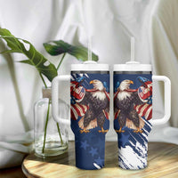 USA Rugby Tumbler With Handle Powerful Eagle Grunge Brush Style - Blue - Wonder Print Shop