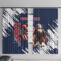 Custom USA Rugby Window Curtain Powerful Eagle Grunge Brush Style - Blue - Wonder Print Shop