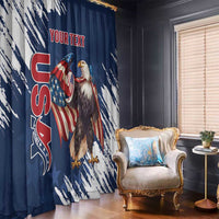 Custom USA Rugby Window Curtain Powerful Eagle Grunge Brush Style - Blue - Wonder Print Shop