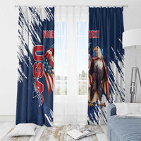 Custom USA Rugby Window Curtain Powerful Eagle Grunge Brush Style - Blue - Wonder Print Shop