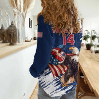 Custom USA Rugby Women Casual Shirt Powerful Eagle Grunge Brush Style - Blue - Wonder Print Shop