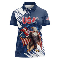 Custom USA Rugby Women Polo Shirt Powerful Eagle Grunge Brush Style - Blue - Wonder Print Shop