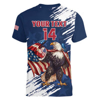 Custom USA Rugby Women V-Neck T-Shirt Powerful Eagle Grunge Brush Style - Blue - Wonder Print Shop