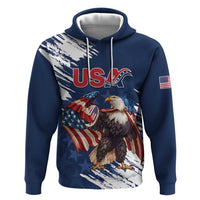 Custom USA Rugby Zip Hoodie Powerful Eagle Grunge Brush Style - Blue - Wonder Print Shop