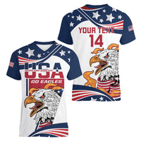 Custom USA Rugby Sevens Women V-Neck T-Shirt Go Eagles Flag Style - Wonder Print Shop