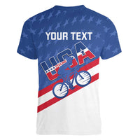 Personalized USA Cycling Women V-Neck T-Shirt United States Bike Racing Lover - Wonder Print Shop