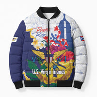 US Virgin Islands - Puerto Rico Day Bomber Puffer Jacket Boricua Coqui Yellow-colored Eagle - Wonder Print Shop