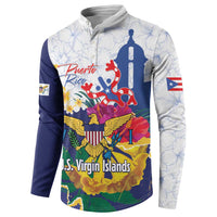 US Virgin Islands - Puerto Rico Day Button Sweatshirt Boricua Coqui Yellow-colored Eagle - Wonder Print Shop