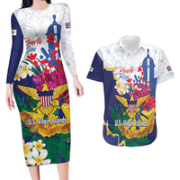 US Virgin Islands - Puerto Rico Day Couples Matching Long Sleeve Bodycon Dress and Hawaiian Shirt Boricua Coqui Yellow-colored Eagle - Wonder Print Shop