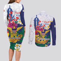 US Virgin Islands - Puerto Rico Day Couples Matching Long Sleeve Bodycon Dress and Long Sleeve Button Shirt Boricua Coqui Yellow-colored Eagle - Wonder Print Shop