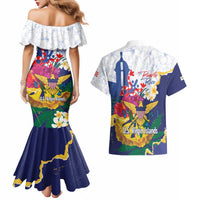 US Virgin Islands - Puerto Rico Day Couples Matching Mermaid Dress and Hawaiian Shirt Boricua Coqui Yellow-colored Eagle - Wonder Print Shop