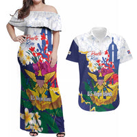 US Virgin Islands - Puerto Rico Day Couples Matching Off Shoulder Maxi Dress and Hawaiian Shirt Boricua Coqui Yellow-colored Eagle - Wonder Print Shop