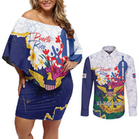 US Virgin Islands - Puerto Rico Day Couples Matching Off Shoulder Short Dress and Long Sleeve Button Shirt Boricua Coqui Yellow-colored Eagle - Wonder Print Shop
