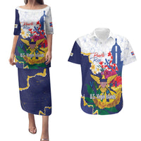 US Virgin Islands - Puerto Rico Day Couples Matching Puletasi and Hawaiian Shirt Boricua Coqui Yellow-colored Eagle - Wonder Print Shop