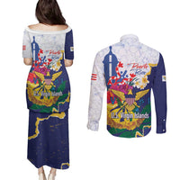 US Virgin Islands - Puerto Rico Day Couples Matching Puletasi and Long Sleeve Button Shirt Boricua Coqui Yellow-colored Eagle - Wonder Print Shop