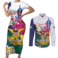 US Virgin Islands - Puerto Rico Day Couples Matching Short Sleeve Bodycon Dress and Long Sleeve Button Shirt Boricua Coqui Yellow-colored Eagle - Wonder Print Shop