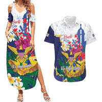 US Virgin Islands - Puerto Rico Day Couples Matching Summer Maxi Dress and Hawaiian Shirt Boricua Coqui Yellow-colored Eagle - Wonder Print Shop