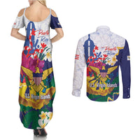 US Virgin Islands - Puerto Rico Day Couples Matching Summer Maxi Dress and Long Sleeve Button Shirt Boricua Coqui Yellow-colored Eagle - Wonder Print Shop