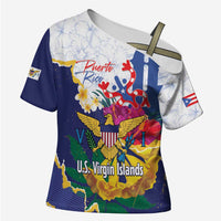 US Virgin Islands - Puerto Rico Day Cross Shoulder Shirt Boricua Coqui Yellow-colored Eagle - Wonder Print Shop