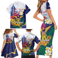 US Virgin Islands - Puerto Rico Day Family Matching Short Sleeve Bodycon Dress and Hawaiian Shirt Boricua Coqui Yellow-colored Eagle - Wonder Print Shop