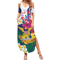 US Virgin Islands - Puerto Rico Day Family Matching Summer Maxi Dress and Hawaiian Shirt Boricua Coqui Yellow-colored Eagle - Wonder Print Shop