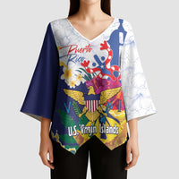 US Virgin Islands - Puerto Rico Day Kimono Sleeve Blouse Boricua Coqui Yellow-colored Eagle - Wonder Print Shop