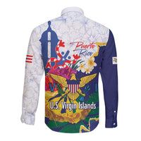 US Virgin Islands - Puerto Rico Day Long Sleeve Button Shirt Boricua Coqui Yellow-colored Eagle - Wonder Print Shop