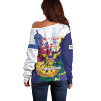 US Virgin Islands - Puerto Rico Day Off Shoulder Sweater Boricua Coqui Yellow-colored Eagle - Wonder Print Shop