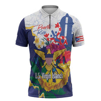 US Virgin Islands - Puerto Rico Day Zipper Polo Shirt Boricua Coqui Yellow-colored Eagle - Wonder Print Shop
