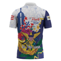 US Virgin Islands - Puerto Rico Day Zipper Polo Shirt Boricua Coqui Yellow-colored Eagle - Wonder Print Shop