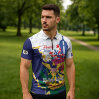 US Virgin Islands - Puerto Rico Day Zipper Polo Shirt Boricua Coqui Yellow-colored Eagle - Wonder Print Shop