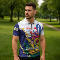 US Virgin Islands - Puerto Rico Day Zipper Polo Shirt Boricua Coqui Yellow-colored Eagle - Wonder Print Shop