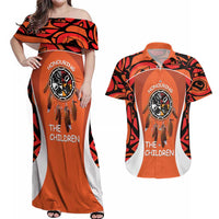 Personalized Orange Day Canada Couples Matching Off Shoulder Maxi Dress and Hawaiian Shirt Honouring The Children Haida Pattern - Wonder Print Shop