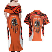 Personalized Orange Day Canada Couples Matching Off Shoulder Maxi Dress and Hawaiian Shirt Honouring The Children Haida Pattern - Wonder Print Shop