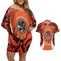Personalized Orange Day Canada Couples Matching Off Shoulder Short Dress and Hawaiian Shirt Honouring The Children Haida Pattern - Wonder Print Shop