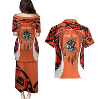 Personalized Orange Day Canada Couples Matching Puletasi and Hawaiian Shirt Honouring The Children Haida Pattern - Wonder Print Shop
