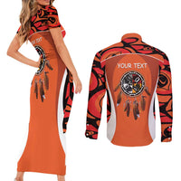 Personalized Orange Day Canada Couples Matching Short Sleeve Bodycon Dress and Long Sleeve Button Shirt Honouring The Children Haida Pattern - Wonder Print Shop